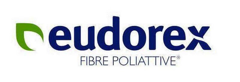 Eudorex Fibre Poliallitive logo con foglia verde e testo blu su sfondo bianco, simbolo di prodotti innovativi per la cura della salute e benessere.