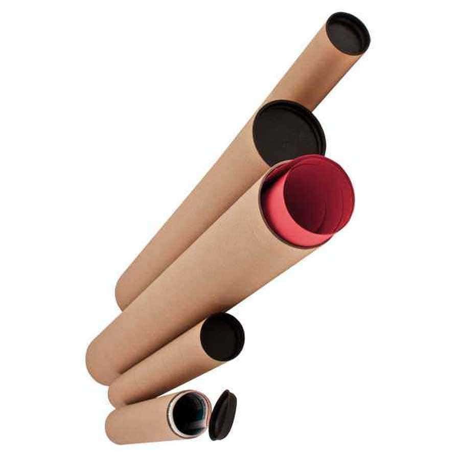 Rotoli di cartone vuoto di diverse dimensioni con coperchi, ideali per progetti fai da te, decorazioni e riutilizzo creativo, rappresentano un esempio di riciclo creativo e sostenibilità ambientale.