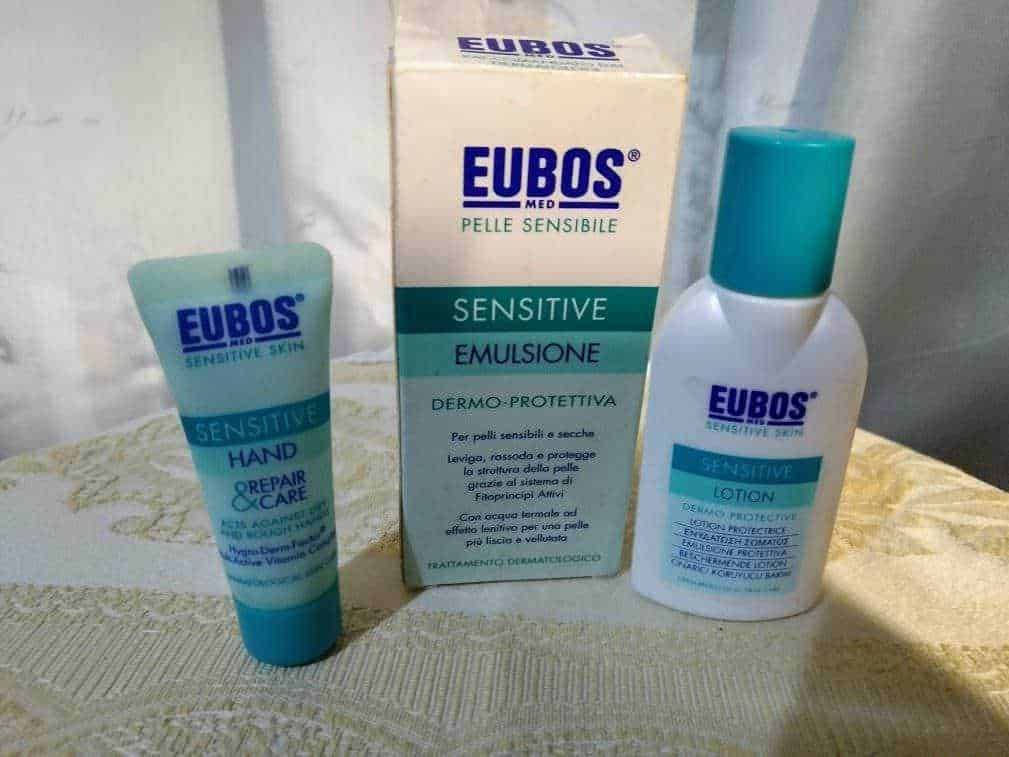 EUBOS prodotti per la cura della pelle sensibile, crema mani e lozione idratante, linea dermatologica per pelli delicate e secche, trattamento dermo-prottetivo e lenitivo.