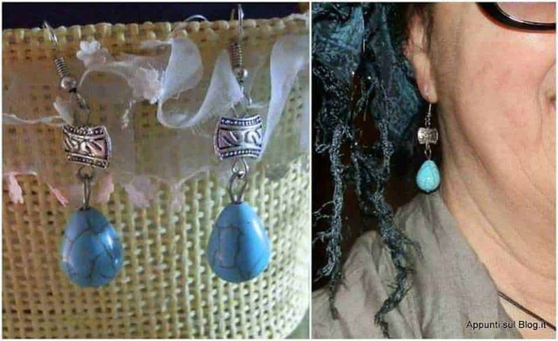 Lampadario con orecchini in argento e turchese naturale, mostra come i gioielli possono essere usati come decorazione e accessorio di moda. Perfetto per appassionati di bijoux e artigianato originale.