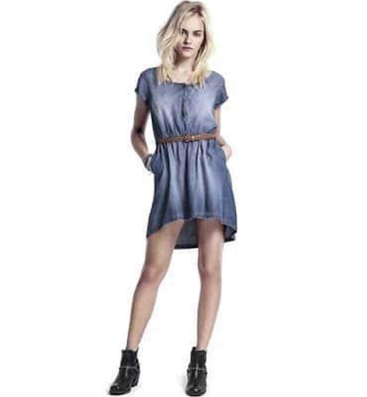 Vestito estivo donna in denim Stylemoi, modello casual con maniche corte e orlo asimmetrico