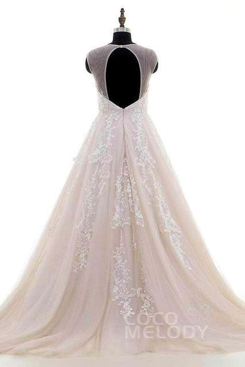 Abito da sposa A-line in tulle con schiena scoperta