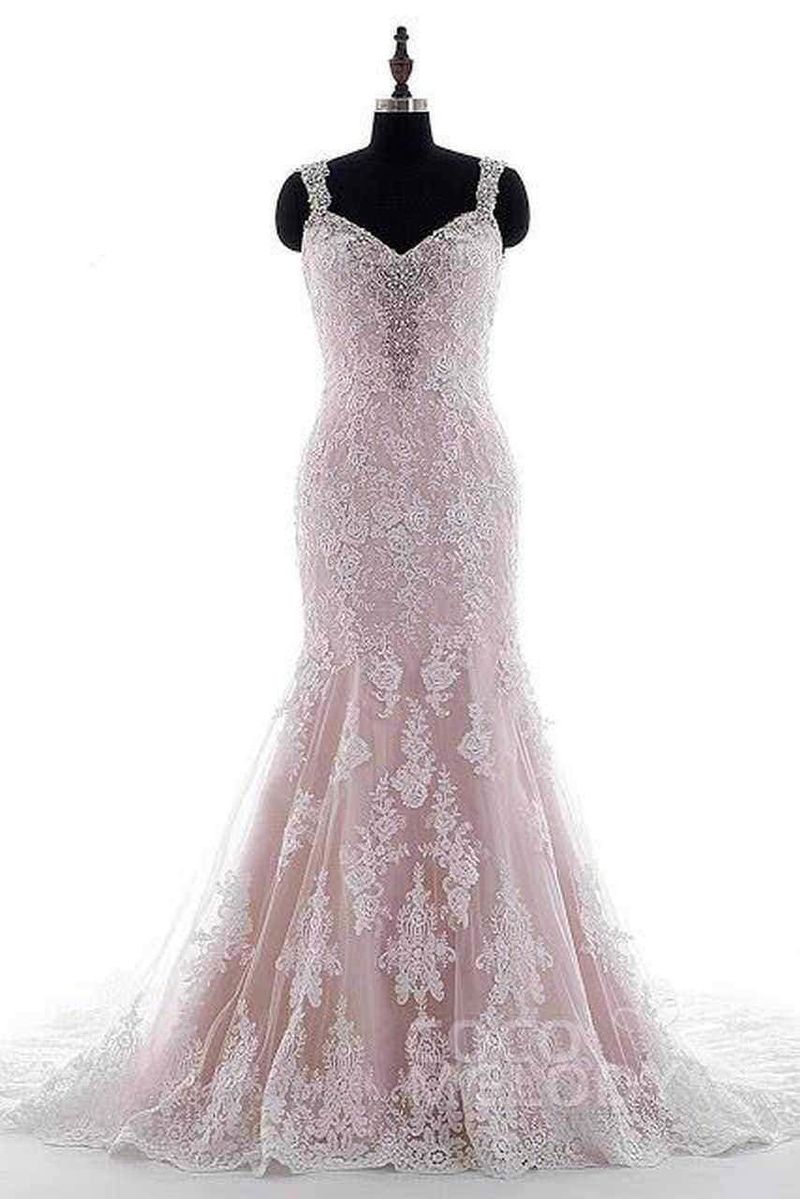 Abito da sposa in pizzo rosa con schiena scoperta