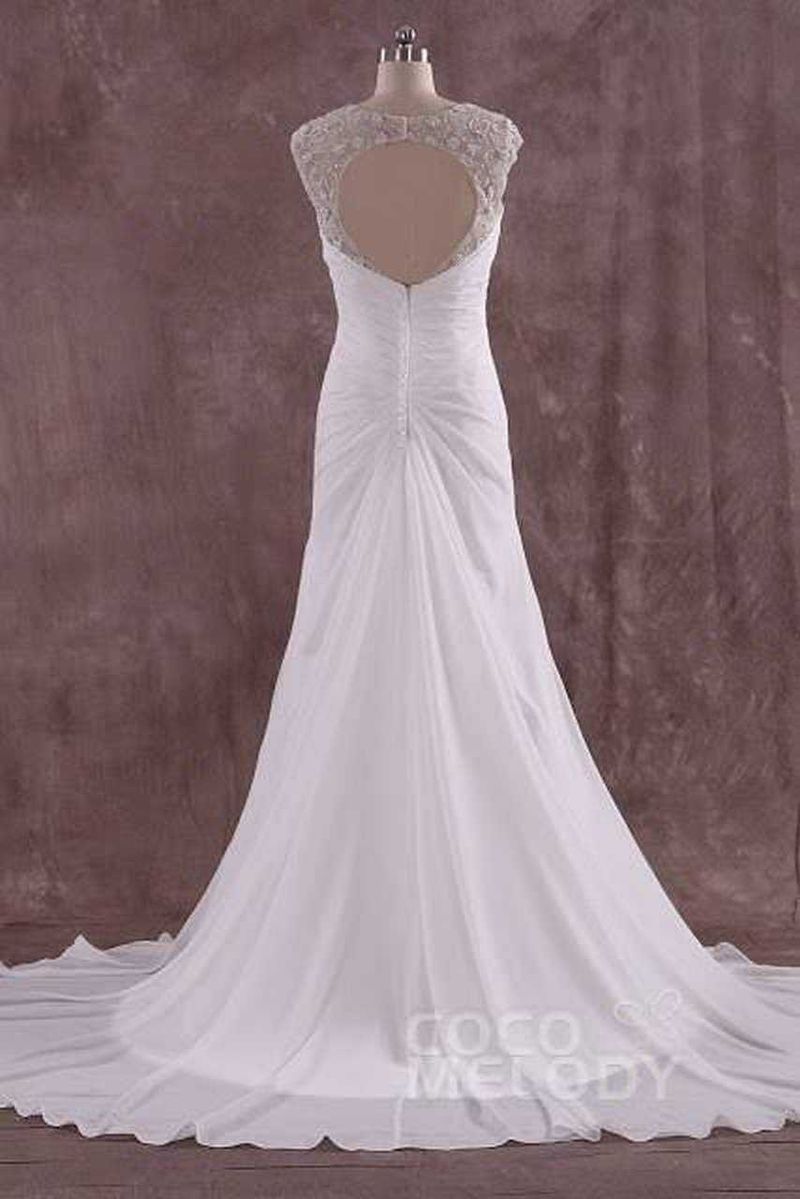Abito da sposa bianco in chiffon con schiena scoperta