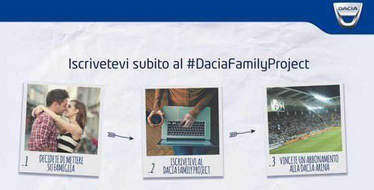 Iscrizione al #DaciaFamilyProject, ragazza con laptop e grafico, pubblico nello stadio, promozione evento Dacia, evento promozionale Dacia, energia e sport, partecipazione a Dacia Family Project, immagini di marketing Dacia, analisi evento di lancio, foto promozionale brand Dacia.