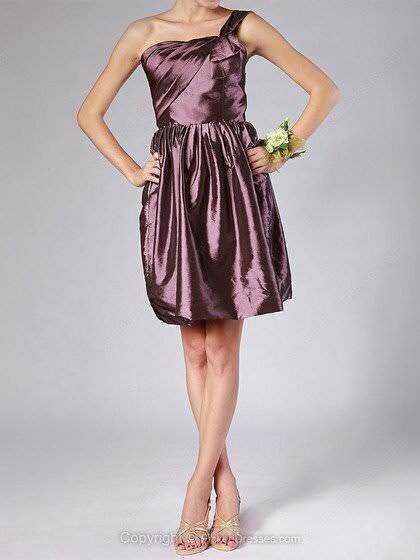 Taffeta A-line One Shoulder Short/Mini Pleats Bridesmaid Dresses 