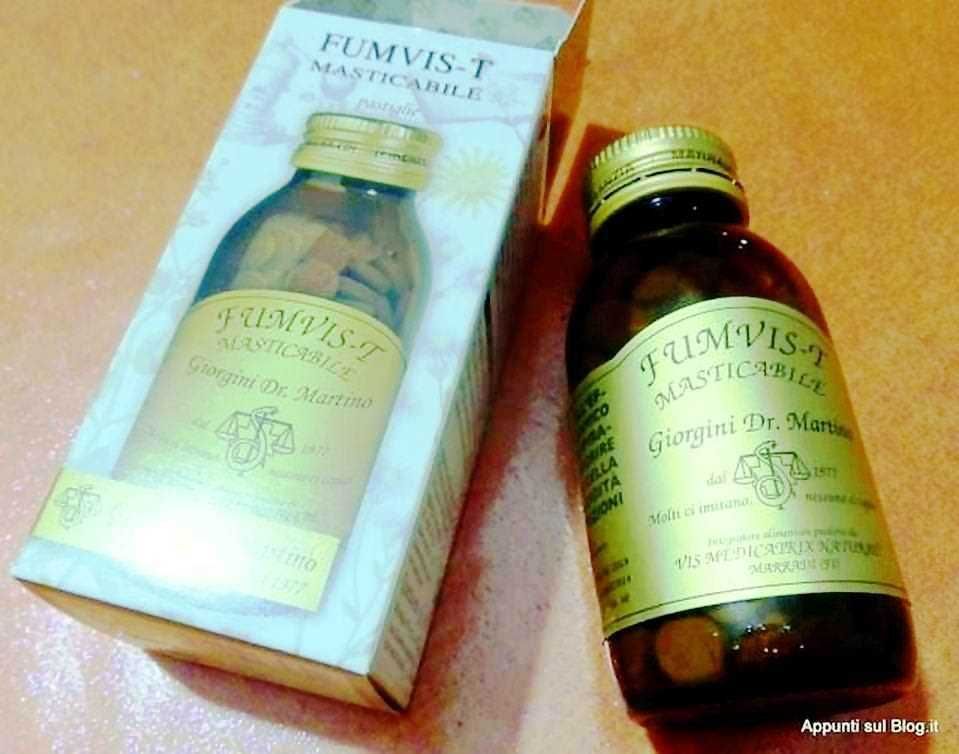 Fumvis-T Masticabile - Integratore naturale per il drenaggio e la salute respiratoria, in formato gocce o compresse, prodotto da Giorgini Dr. Martino, con ingredienti naturali e certificati.