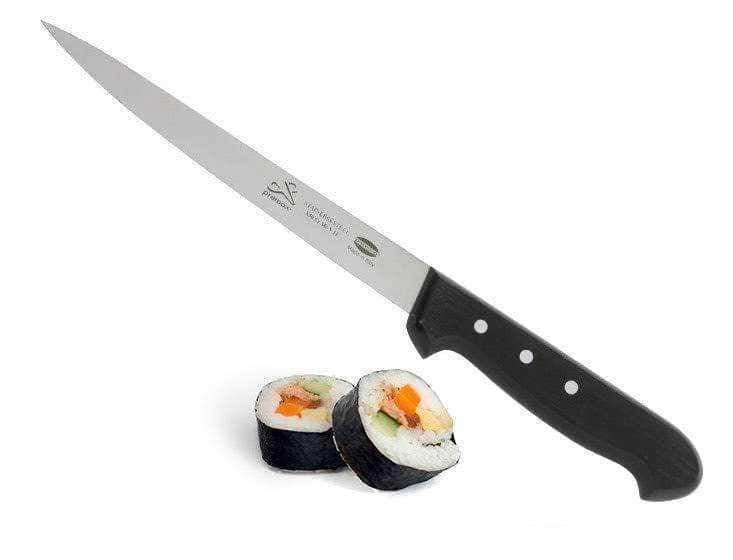 Tag alt: Coltello da cucina e sushi roll, strumenti essenziali per preparare piatti giapponesi freschi e di alta qualità.