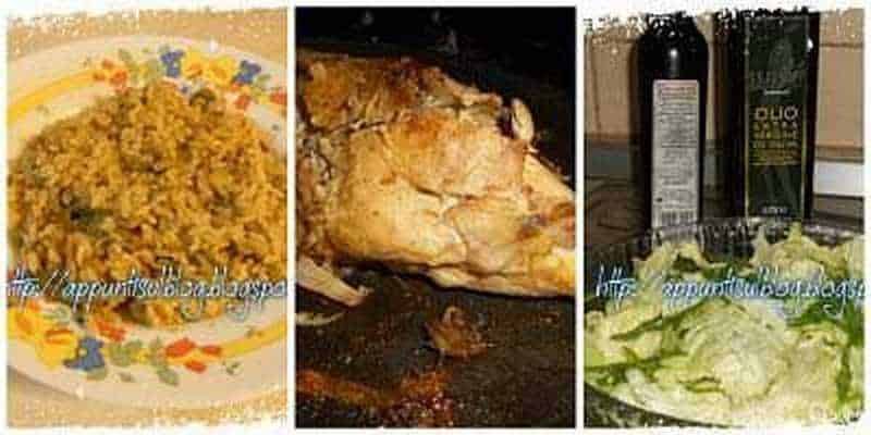 Riso con asparagi e funghi maitake: Menu: Riso con funghi, pollo e insalata