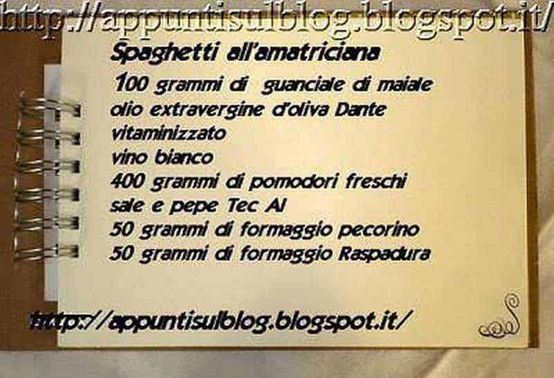 Spaghetti all'amatriciana, piatto unico 2 Pomodori freschi e formaggi per spaghetti all'amatriciana, ingredienti autentici, in un ricettario italiano tradizionale.