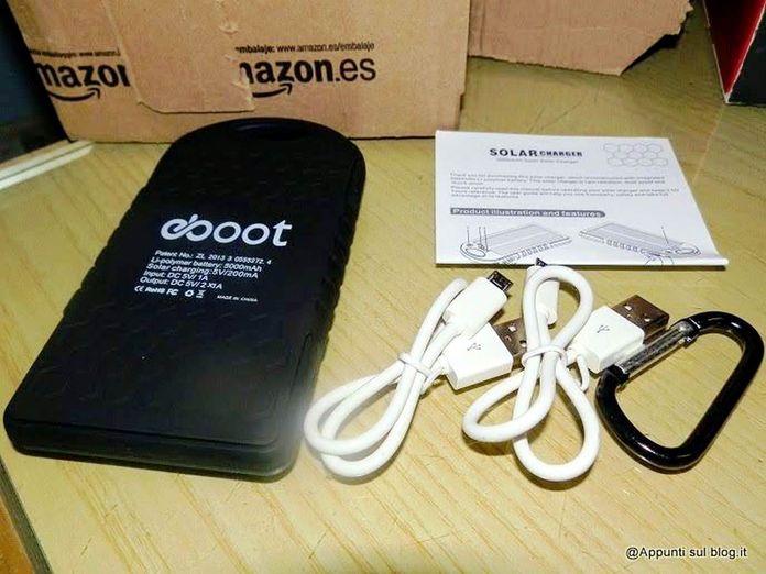 eBoot Tecnologia smart multifunzionale- eBoot 5000mAh Caricabatteria Pannello Solare con 2 porte USB