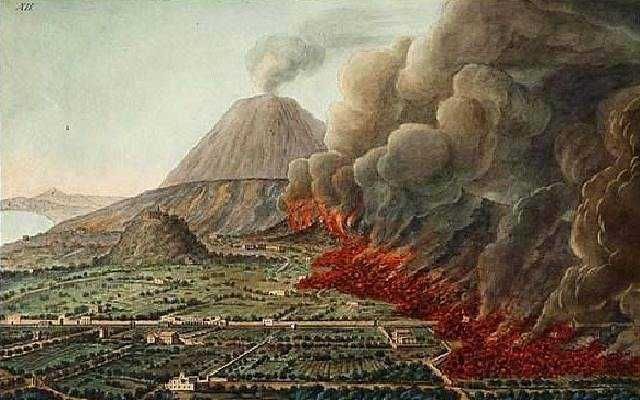 Vulcano in eruzione con fumo e lava che distrugge la zona circostante, scena di un'eruzione vulcanica spettacolare e imponente.