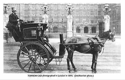 Storia del Taxi: dall'Hansom cab dell'Ottocento all'era moderna 5 Carruaje a testa di cavallo in stile vintage a Londra nel 1895, foto storica di tram dal passato.