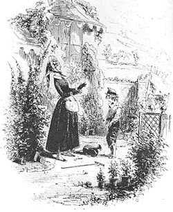 La zia Betsey Trotwood in una tavola originale di Phiz del 1850.