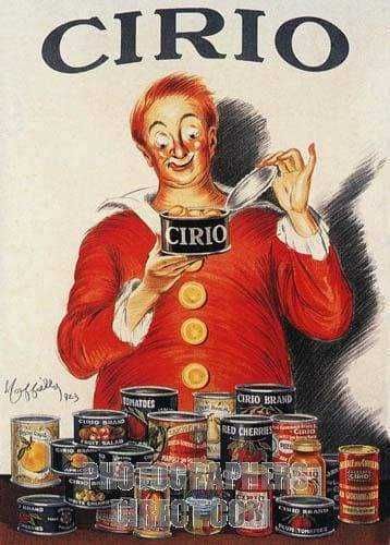 Latte di conserve di pesce cirio, pubblicità storica, cibo e prodotti alimentari, vintage, immagini d'epoca, pubblicità alimentari antiche, cibo in scatola, memorabilia, immagini retrò, alimentari degli anni '50 e '60.