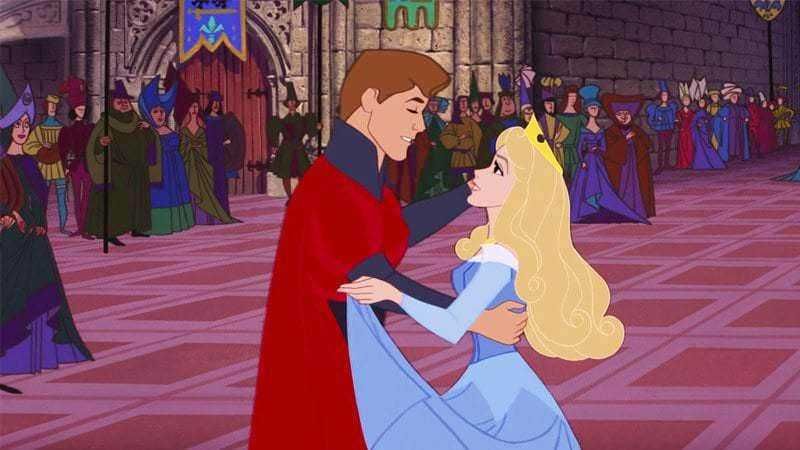 Finali tragici favole bambini: 7 finali originali e inquietanti 2 Finali tragici delle favole: Finali tragici favole bambini: 7 finali originali e inquietanti. Amore tra Aurora e il Principe Filippo nel castello incantato di Disney La Bella Addormentata. Scene classica di Disney con personaggi iconici, ambiente fiabesco e atmosfera romantica.
