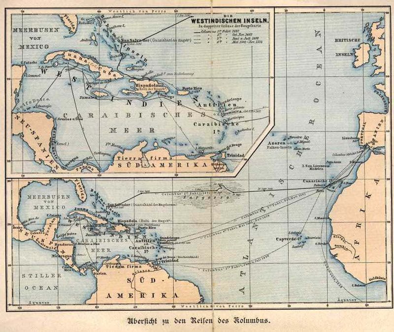 Colombo, 7 ‘Miti’ da sfatare 3 Hispaniola is depicted on an antique map, illustrating the Caribbean islands with detailed geographic features and historical cartography elements.