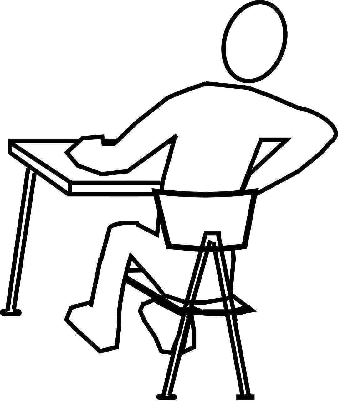 Sedia a forma di figura umana stilizzata con tavolo da lavoro, rappresentante esempio di lavoro e creatività, ideale per illustrare concetti di business, scrittura o brainstorming.