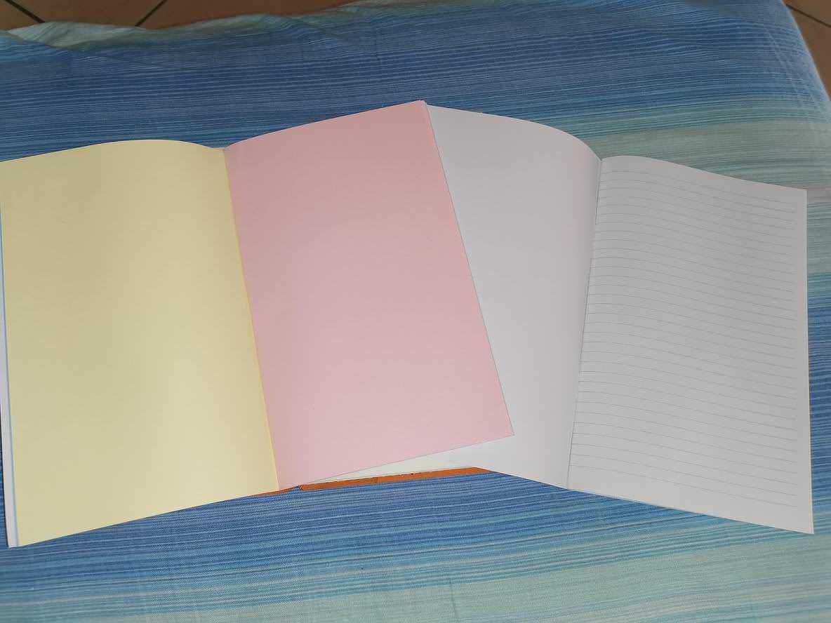 Foglio di quaderno con pagine colorate e righe per appunti, materiale per studenti e scrittura creativa, strumenti di cancelleria, organizzazione dello studio, appunti scolastici, laboratorio di scrittura e apprendimento, studio e ricerca, strumenti di scrittura, supporto per studio, materiali per l'organizzazione personale.