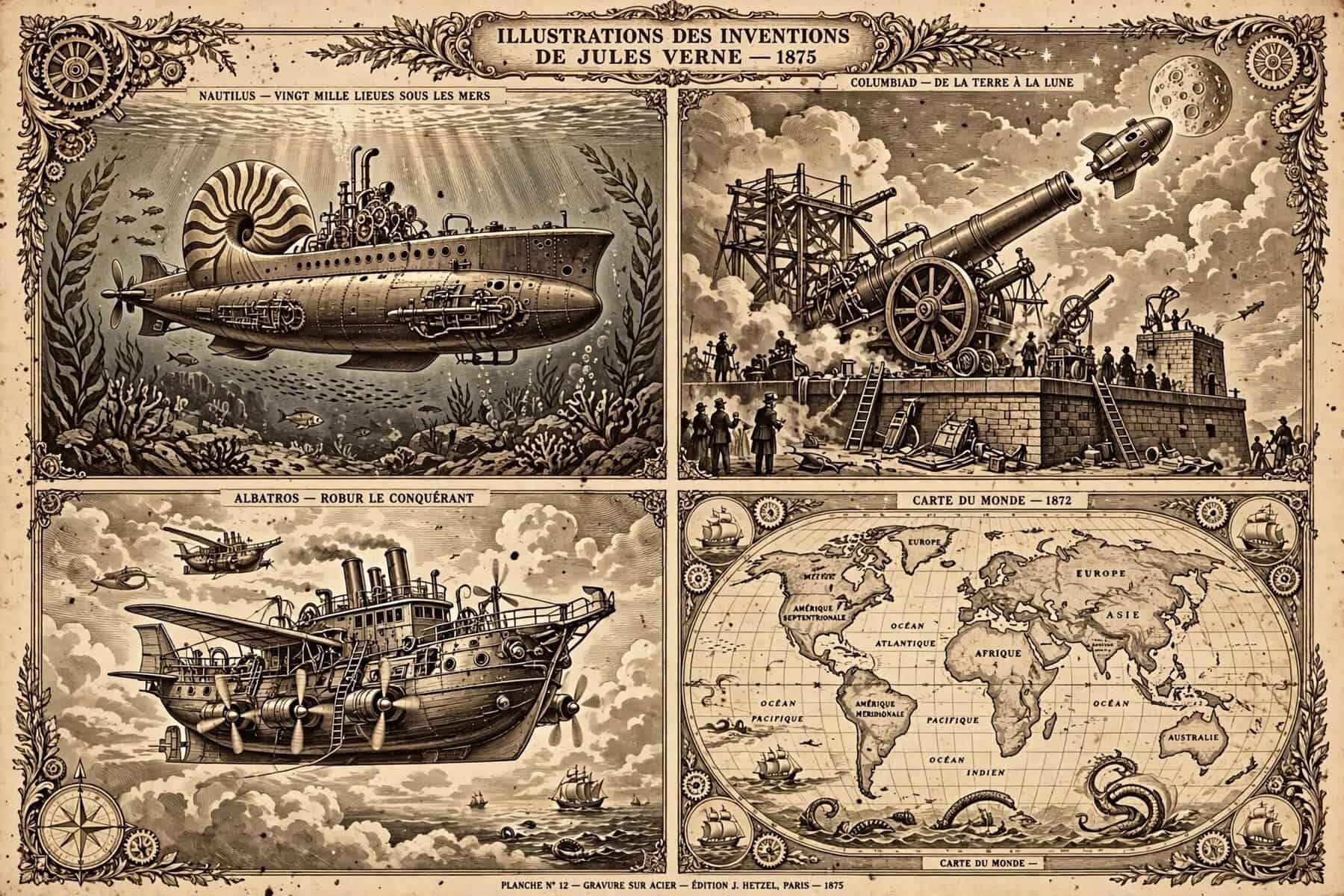 Invenzioni geniali nei romanzi di giulio verne: invenzioni di Giulio Verne Nautilus e cannone lunare.