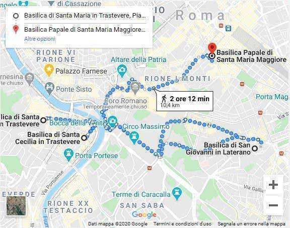 Santa maria maggiore e le basiliche paleocristiane: Basilica Papale di Santa Maria Maggiore a Roma, mappa del percorso turistico, attrazioni di Chiese storiche e monumenti nel centro storico di Roma.