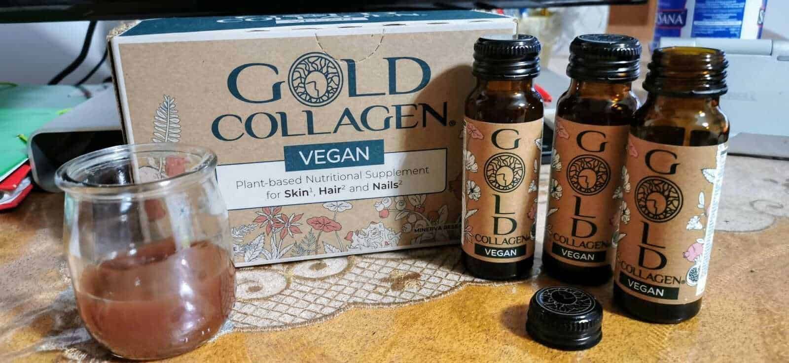 Gold Collagen Vegan, integratore alimentare a base di collagene vegano per pelle, capelli e unghie, con confezione ecologica e formulazione naturale. Perfetto per una bellezza sostenibile.