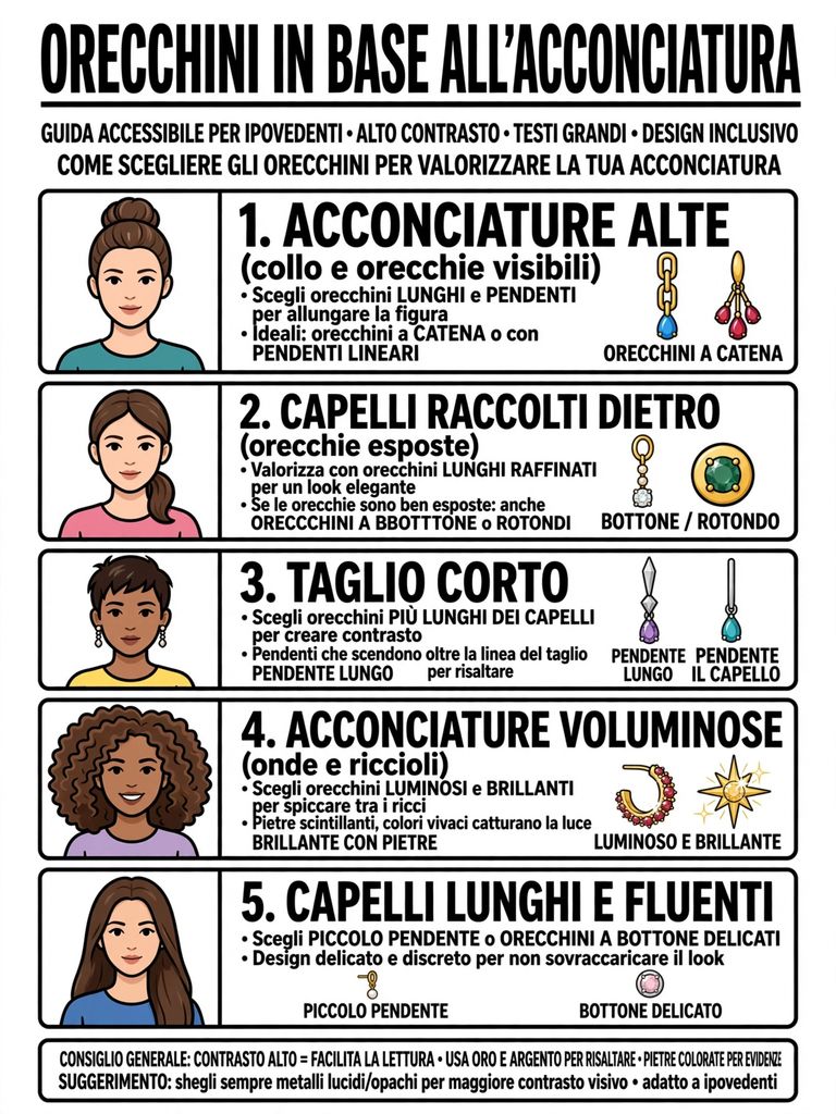 Orecchini in base all'acconciatura