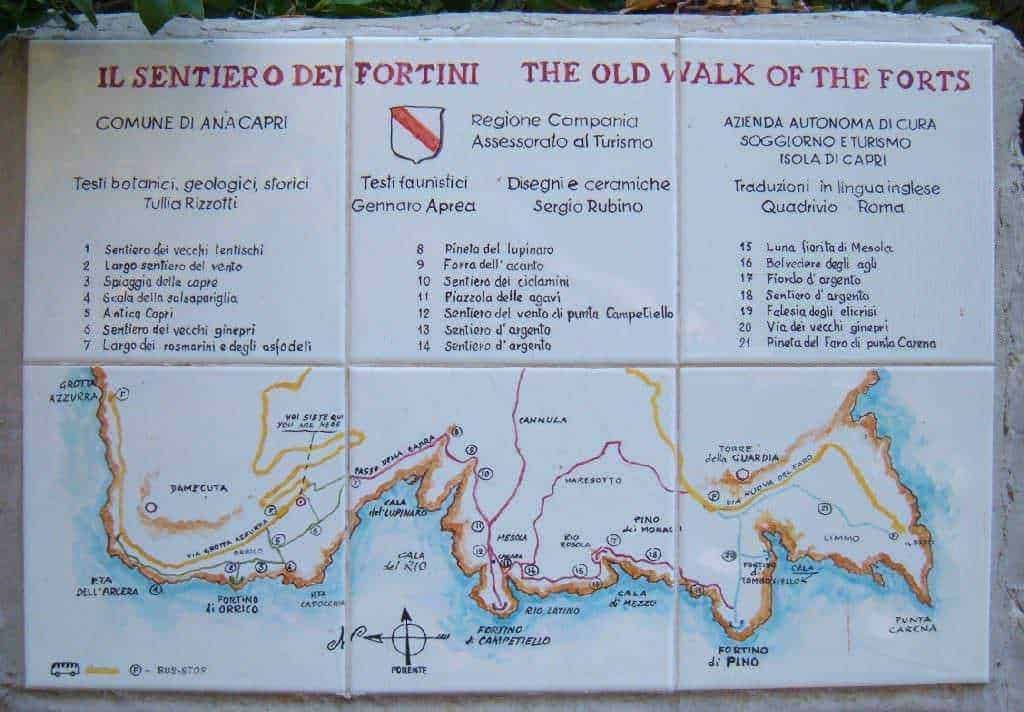 Sentiero dei Fortini, mappa illustrativa del percorso storico e naturalistico 