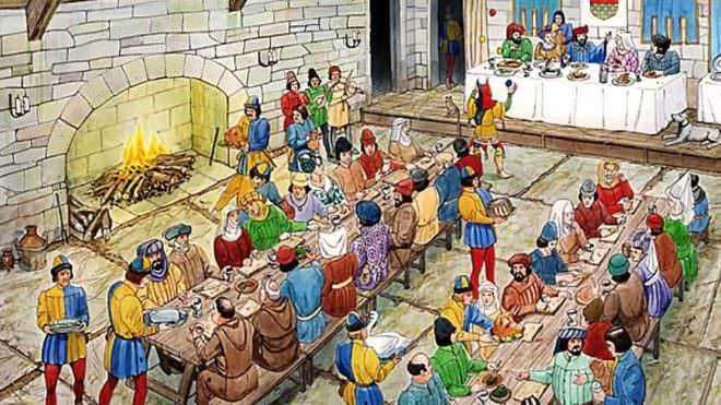 Cena medievale e abitudini a tavola