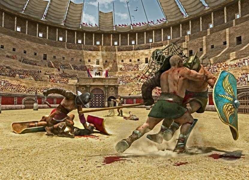 Spettacolo di gladiatori nell'antica Roma al Colosseo