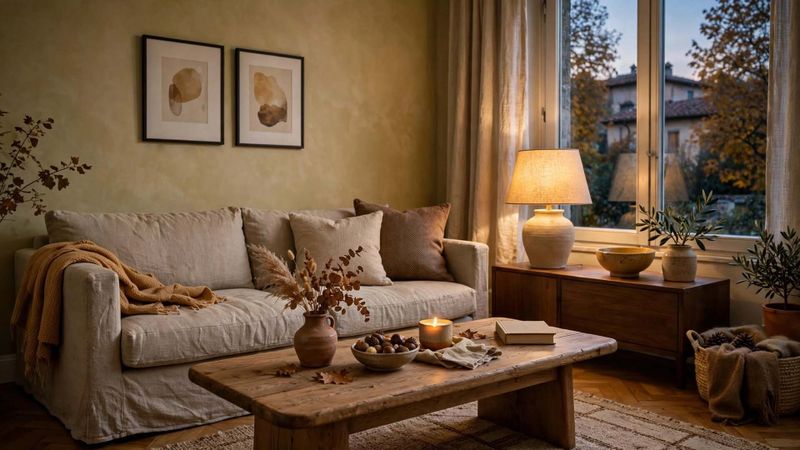 10 Idee arredamento autunno in casa nei colori caldi 6 Lampada da tavolo con luce calda in soggiorno