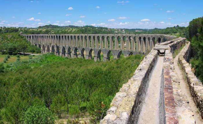 Antica tecnologia romana antisismica, 15 esempi 5 Immagine di un antico acquedotto romano che attraversa un paesaggio verde e collinare, simbolo di ingegneria storica e patrimonio dell'umanità in Italia.