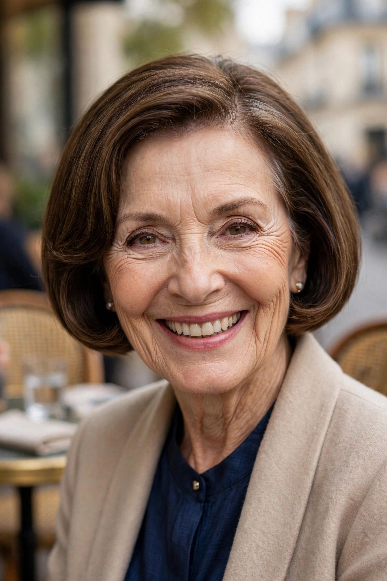 French bob caschetto quadrato castano corto donna over 60 elegante