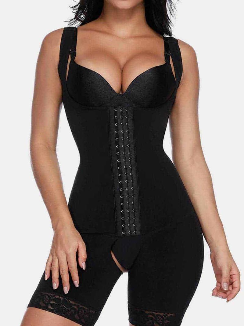 Best body shapewear for women elegant 2 Foto di una donna che indossa un corsetto nero modellante con zip frontale, che evidenzia la figura e il comfort della lingerie modellante, ideale per valorizzare la silhouette femminile.