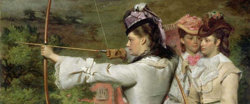 Donne Guerriere: 12 Nomi e Storie Vere da Boudicca alle Amazzoni 6 Frecce di arco, donne in abiti storici, scena artistica di epoca fine 700, dettagli di moda d'epoca, ambiente naturale, dipinto classico sulle appunti di blog, arte e storia, raffigurazione femminile storica.