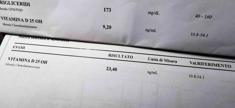 Come si fa l'esame della vitamina D 25 OH: a cosa serve, valori e cura (2026) 3 Valori di vitamina D 25 OH in un referto medico, analisi di laboratorio per la salute, risultati di test sulla vitamina D.