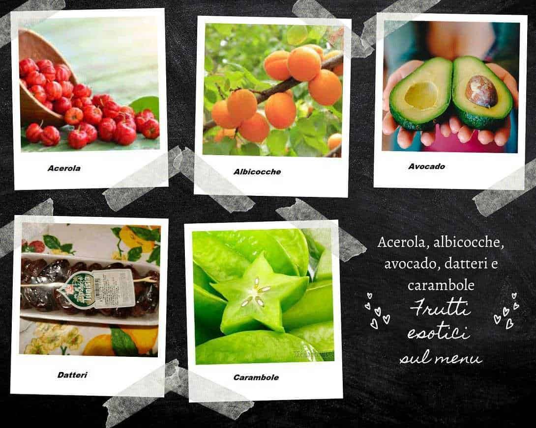 Frutti esotici dal mondo: Acerola, albicocche, avocado, datteri e carambole, frutti esotici sul menu, immagini di frutta tropicale e salutare, perfetti per smoothies, dessert e piatti esotici, alimenti ricchi di vitamine e antiossidanti, idee healthy.