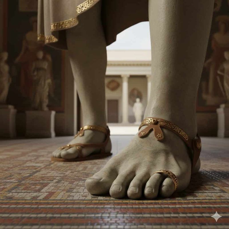 Storia dell'anello dei piedi significato e curiosità 3 una persona con il calzare e un anello sul dito come si usava in Roma Antica
