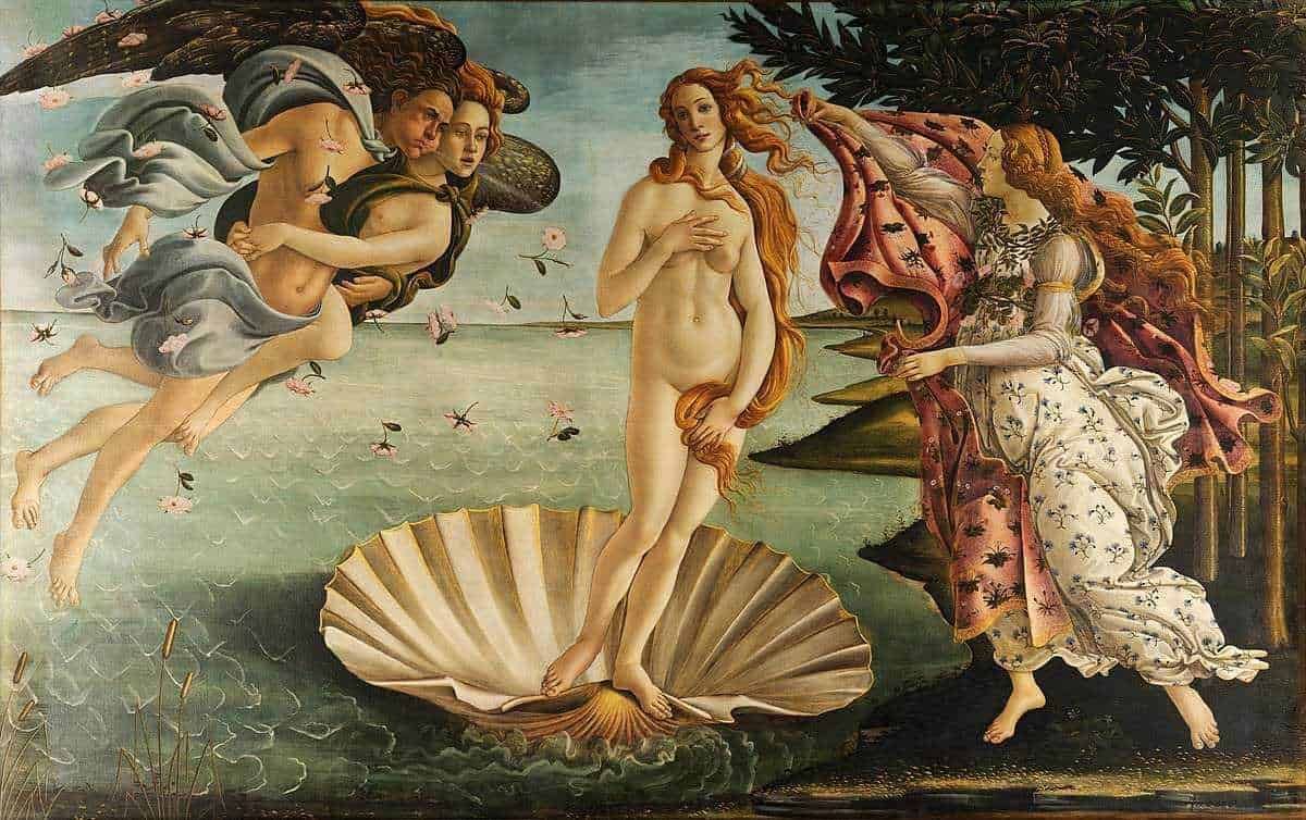 Ostriche nella mitologia ed i 20 simboli. Vladimir Kush, The Birth of Venus, dipinto rinascimentale con Venere emergente dalla conchiglia in un paesaggio mitologico.