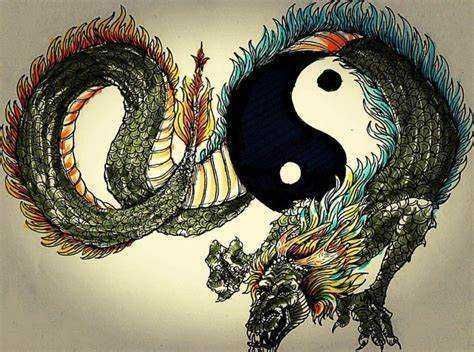 Dragone orientale con simbolo yin-yang, rappresenta equilibrio tra forze opposte, arte tradizionale e spiritualità. Perfetto per contenuti su cultura asiatica, spiritualità e simbolismo nelle arti marziali e nel folklore.