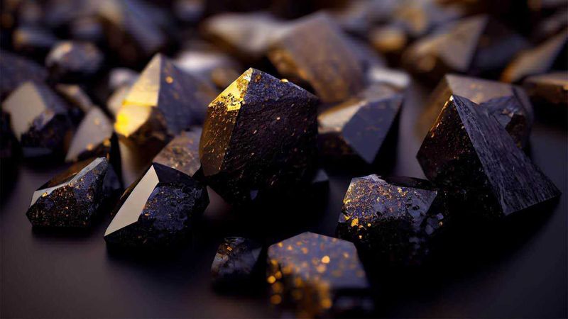 7 pietre curative, dalla pietra di luna: benefici e proprietà 8 Brillanti cristalli neri con riflessi dorati, pietre preziose di alta qualità su sfondo scuro, simbolo di lusso ed eleganza, perfette per approcci di ricerca sul blog Appunti Sul Blog, focus su pietre rare e cristalli.