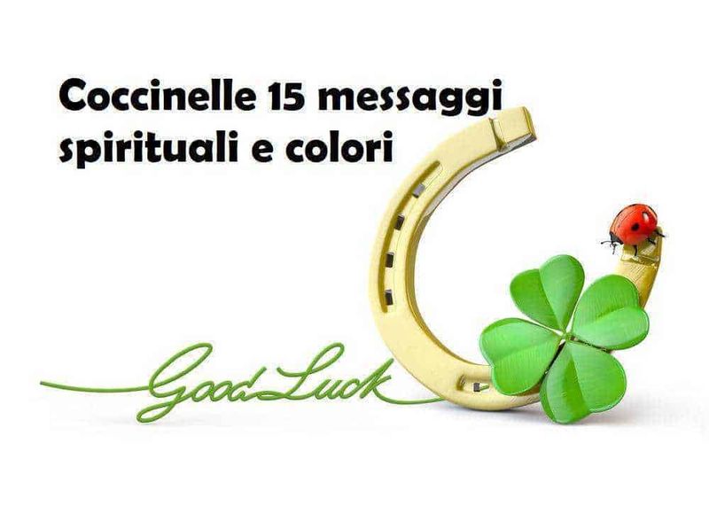 Coccinelle 15 messaggi spirituali e colori 2 Coccinelle 15 messaggi spirituali e colori con quadrifoglio, ferro di cavallo e coccinella per buona fortuna e positività. Immagine di simboli di fortuna e spiritualità.
