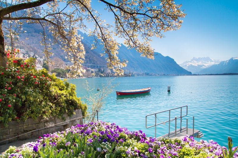 Swiss Riviera of Lake Geneva (Leman) in Montreux, Switzerland
