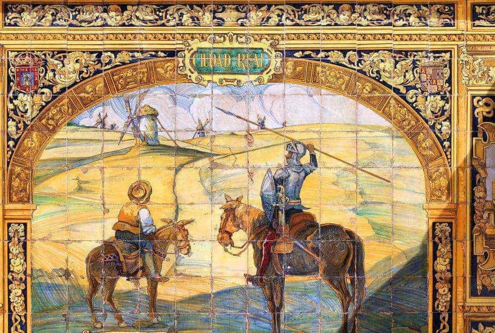 Campeggiatori che cavalcano nel paesaggio rurale con un ambiente storico e naturale, decorazioni artistiche e dettagli architettonici, rappresentando un'immagine che combina cultura, storia e natura in stile mediterraneo.