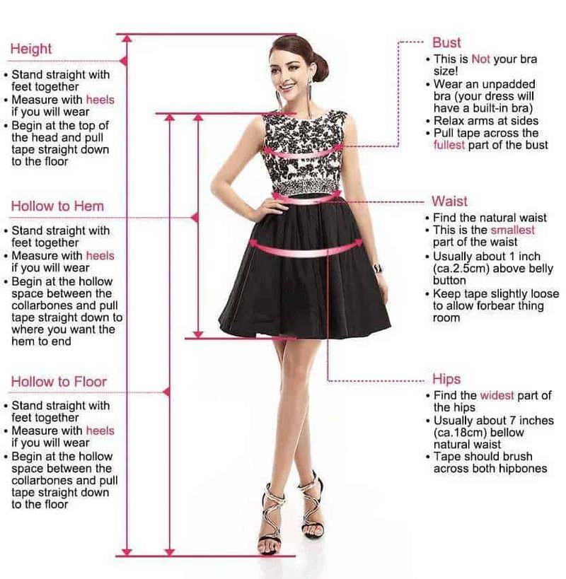CocoMelody, site for fairy dresses short 3 Guida per misurare le taglie del busto, vita e fianchi per abiti eleganti Donna, istruzioni vestibilità, misurazioni per abbinamenti alla moda e consigli su come prendere le misure correttamente.