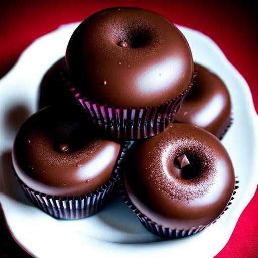 Deliziose ciambelle di cioccolato su piatto bianco, perfette per dolci golosi e ricchi di gusto. Ombre di lucentezza e texture morbida rendono queste ciambelle irresistibili e ideali per una colazione speciale o una merenda.
