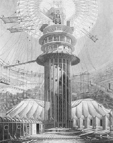 Torre di osservazione e attrazioni di un parco divertimenti, grande ruota panoramica in stile sketch, con strutture e gondole visibili, all'aperto.