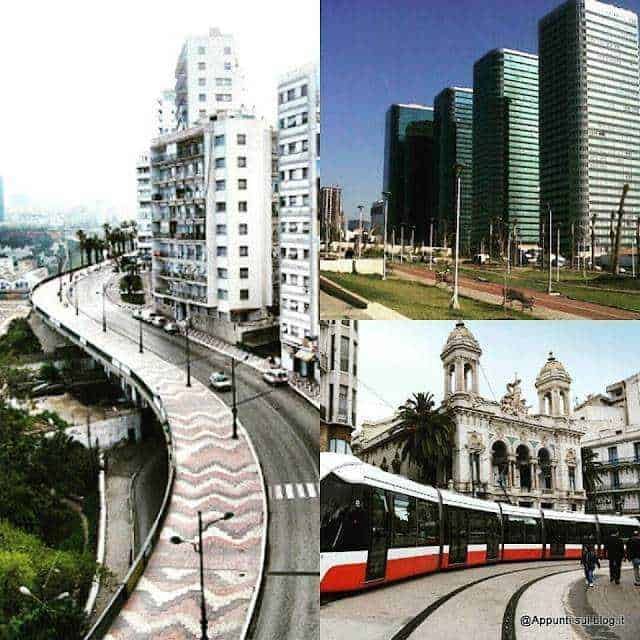 Vile moderne e antiche, skyline di città con edifici alti e tram su strada urbana, rappresentando il mix architettonico di città italiane e moderne.