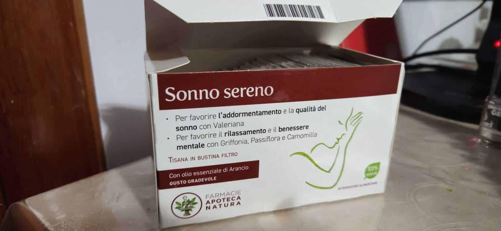 Tè in bustina: Sonno sereno, tisana rilassante con oli essenziali di arancio, ideale per migliorare il relax e il riposo notturno, prodotto naturale e biologico da farmacia apoteca natura.