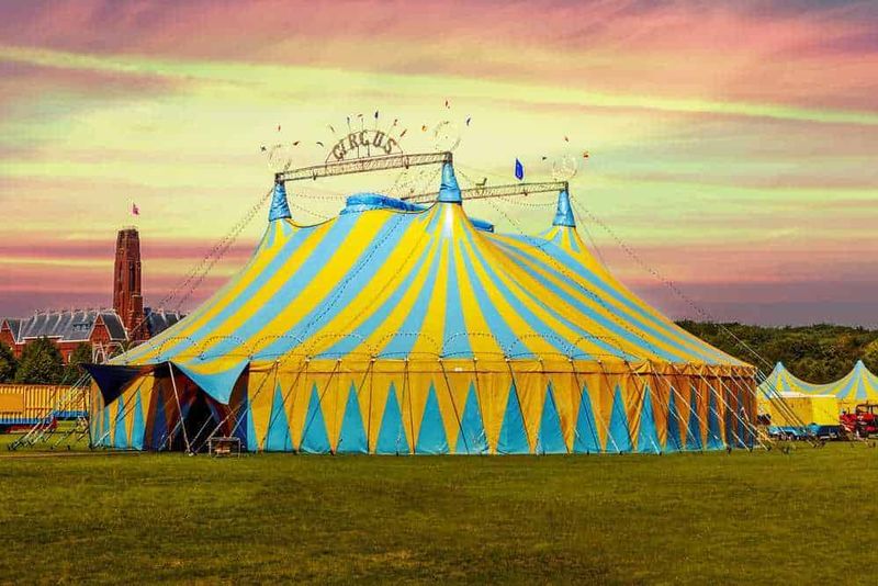 La storia del circo dai tempi antichi a oggi, 7 step 6 Colorato tendone da circo con pista circolare